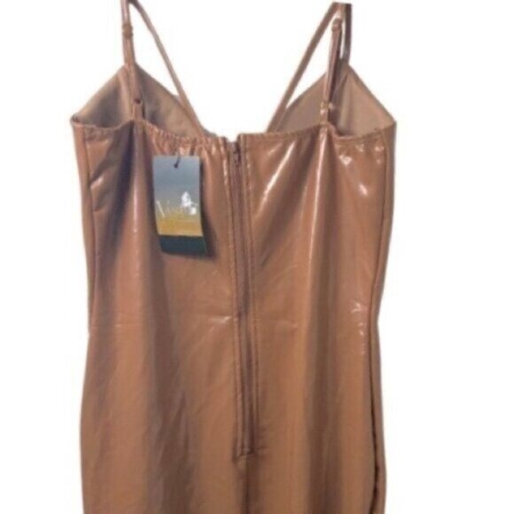 NWT Kaylee Kollection Brown Mocha Faux Leather Bodycon Party Slip Dress Small - Picture 4 of 6